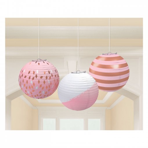 3 Lanternas de Papel 24cm Rose Gold