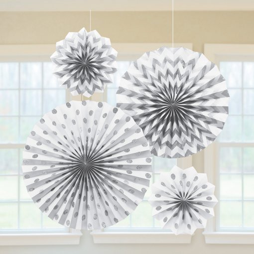 4 Rosetas Decorativas Branco Glitter