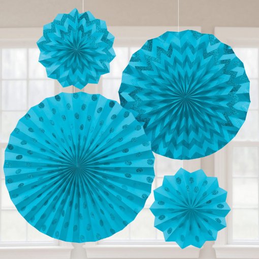 4 Rosetas Decorativas Azul Caribe Glitter