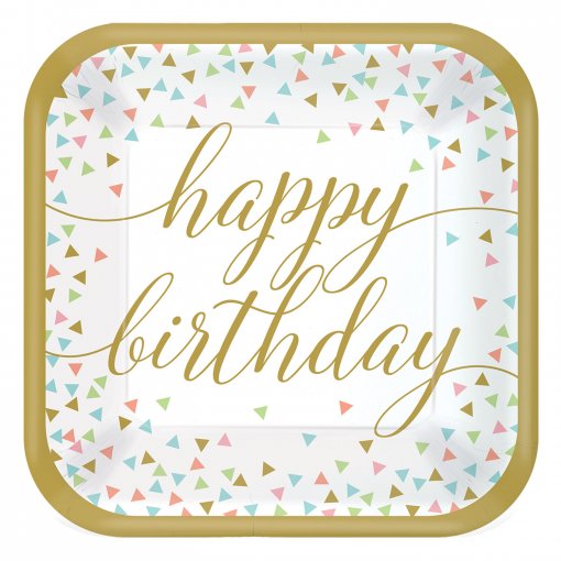 18 Pratos 25cm Happy Birthday Confetti Fun