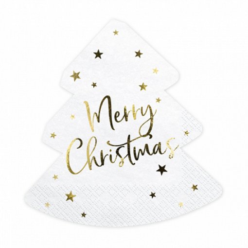 20 Guardanapos 16x16,5cm Forma Árvore de Natal 'Merry Christmas'