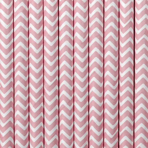 10 Palhinhas de Papel Chevron Rosa Claro