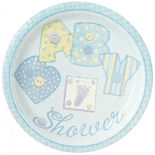 8 Pratos 23cm Baby Shower Stitching Azul