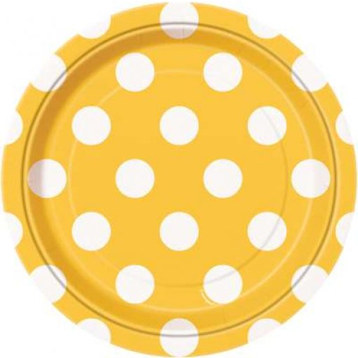 8 Pratos 18cm Amarelo Bolas