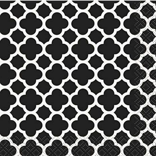 16 Guardanapos 25cm Quatrefoil Preto