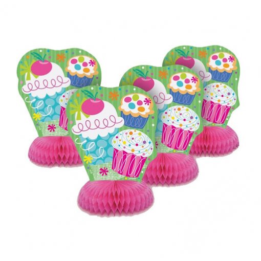 4 Mini Centros de Mesa Decorativos Cupcake Party