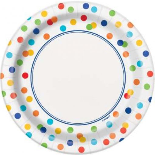 8 Pratos 18cm Rainbow Polka Dot