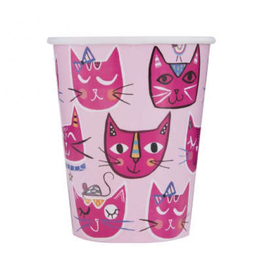 8 Copos 267ml Gato Let's Pawty