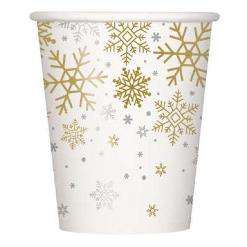 8 Copos 267ml  Holiday Snowflakes Prateado & Dourado