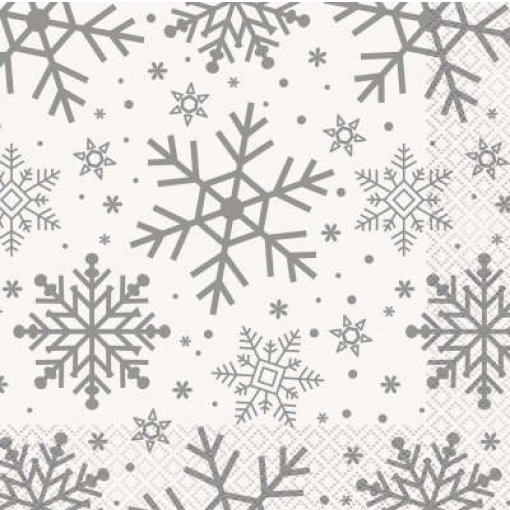 16 Guardanapos 33cm Holiday Snowflakes Prateado