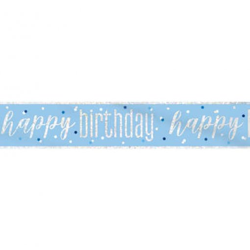 Faixa foil 2,75m 'Happy birthday' Glitz Azul & Prateado Foil