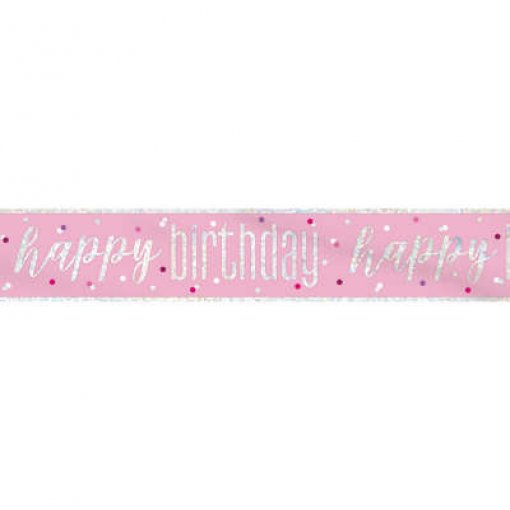 Faixa foil 2,75m 'Happy birthday' Glitz Rosa & Prateado Foil