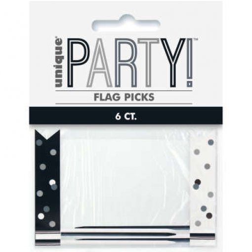 6 Palitos com Bandeira Glitz Preto & Prateado Foil
