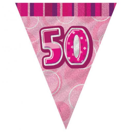 Bandeira Triangular Foil 2,75m Glitz Rosa nº 50