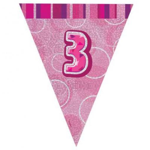 Bandeira Triangular Foil 2,75m Glitz Rosa nº 3