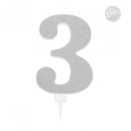 Vela Aniversário Big Size 15cm Prateado Glitter nº3