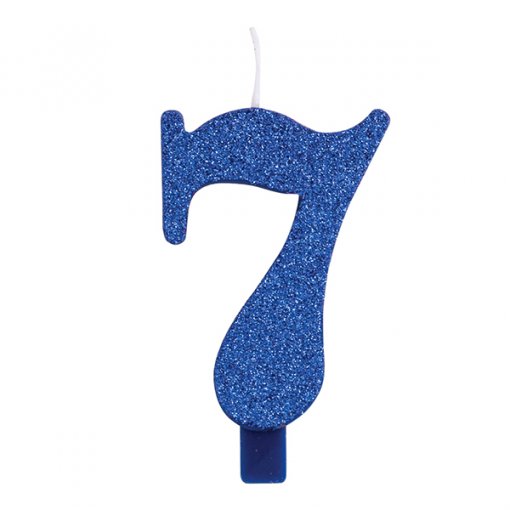 Vela Aniversário 9,5cm Azul Glitter nº7