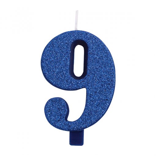 Vela Aniversário 9,5cm Azul Glitter nº9