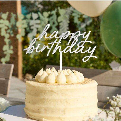 Topo de Bolo 18x15cm Happy Birthday Branco