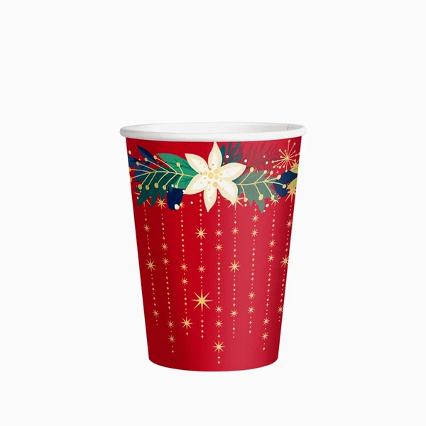 6 Copos 270ml Natal Vermelhos e Dourados