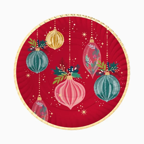 2 Pratos Bandejas Redondas 30cm Bolas de Natal