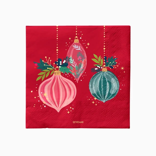 30 Guardanapos 33x33cm Bolas de Natal Vermelhos