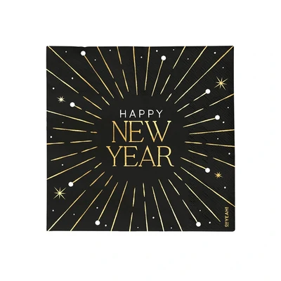 30 Guardanapos 33x33cm Happy New Year Preto e Dourado