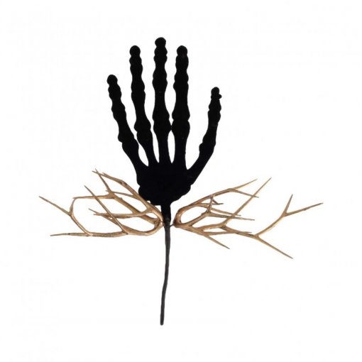 Ramo com Mão e Ramagens Veludo Preto e Dourado 22cm