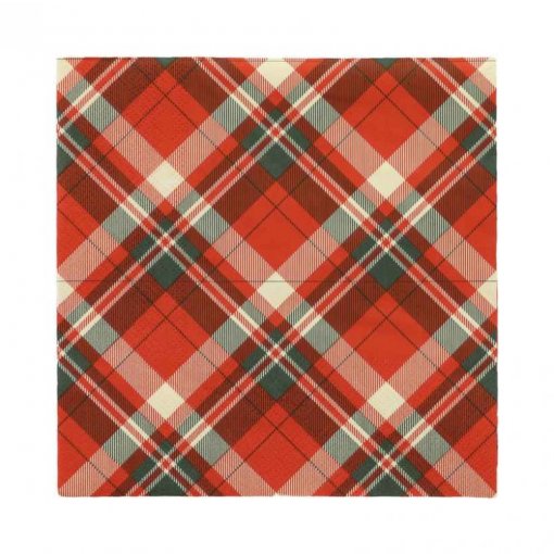 20 Guardanapos de Papel 33x33cm Tartan Vermelho e Creme Natal