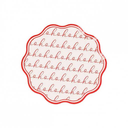 8 Pratos de Papel 18cm Christmas Vibes Ho Ho Ho Vermelho e Creme Natal