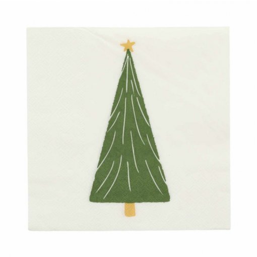 20 Guardanapos de Papel 33x33cm Árvore de Natal Branco e Dourado