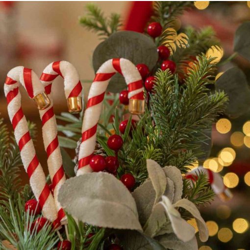 3 Decorações 32cm Bengalas Vermelho e Branco Natal