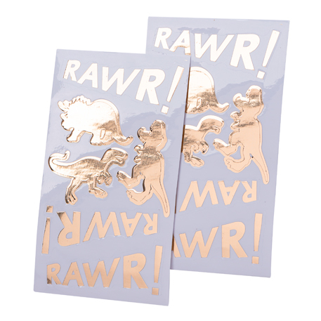 12 Autocolantes Dinossauro Rawr! Dourado Foil 3-8cm