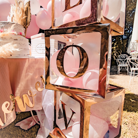 Cubo Transparente & Rose Gold para Balões 30x30x30cm