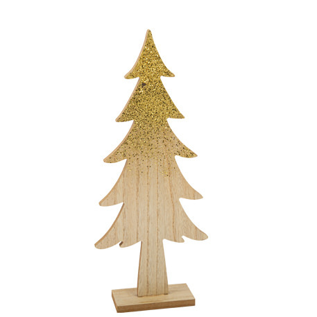 Árvore de Natal Madeira e Dourada 34,5x14,5x5cm