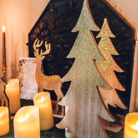 Árvore de Natal Madeira e Dourada 34,5x14,5x5cm