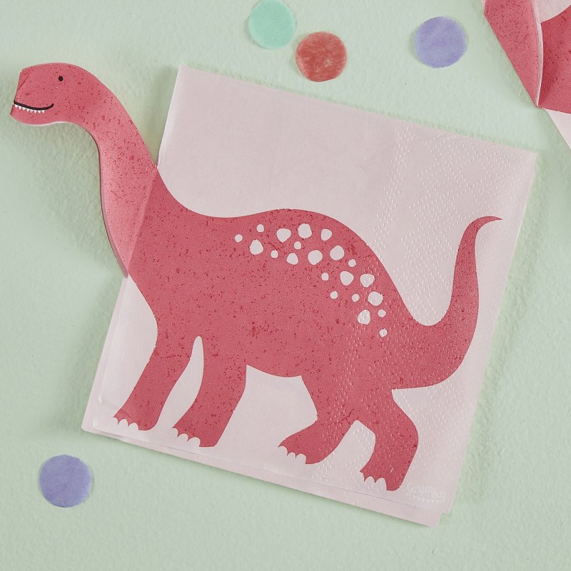 16 Guardanapos 16,5cm Dinossauro Rosa