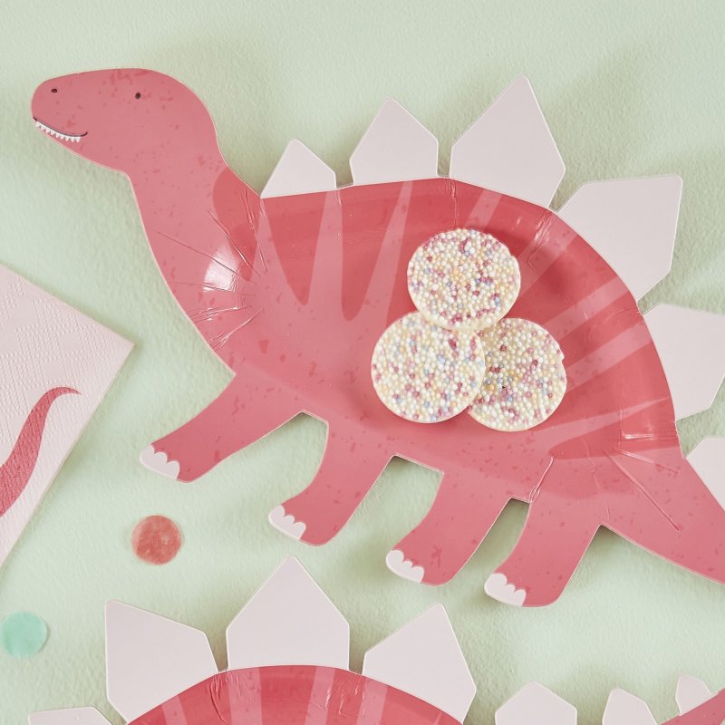 8 Pratos 30x16cm Dinossauro Rosa