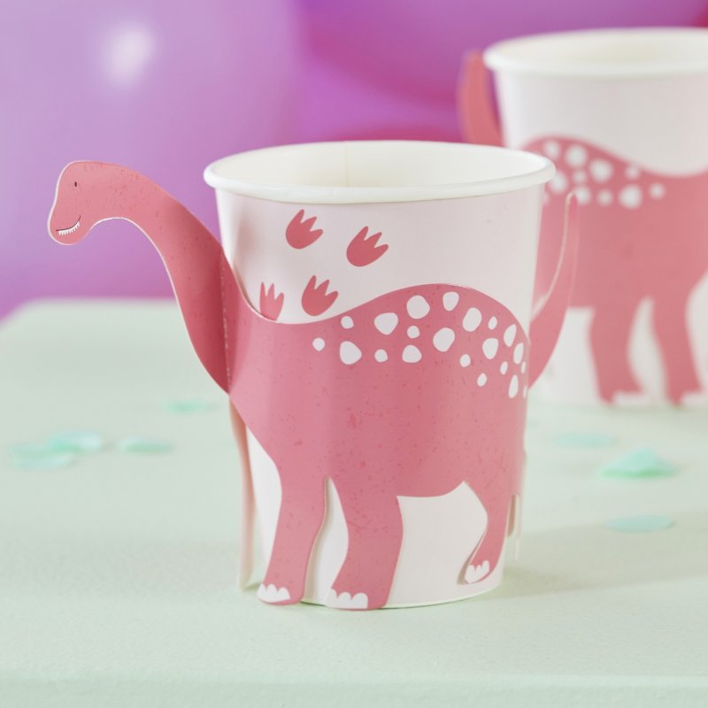 8 Copos 267ml Dinossauro Rosa