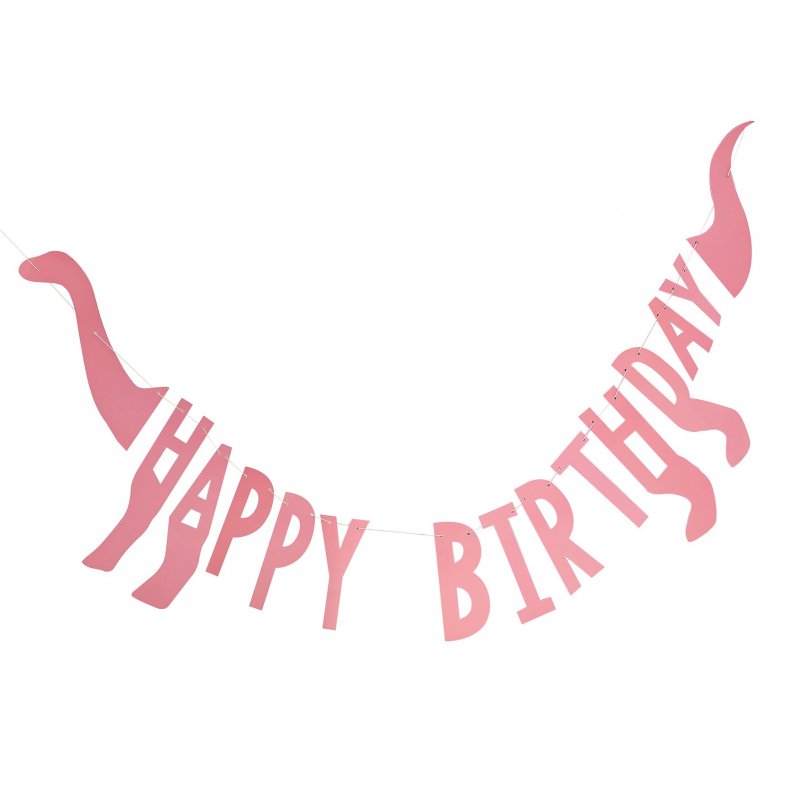 Grinalda Happy Birthday 27x137cm Dinossauro Rosa