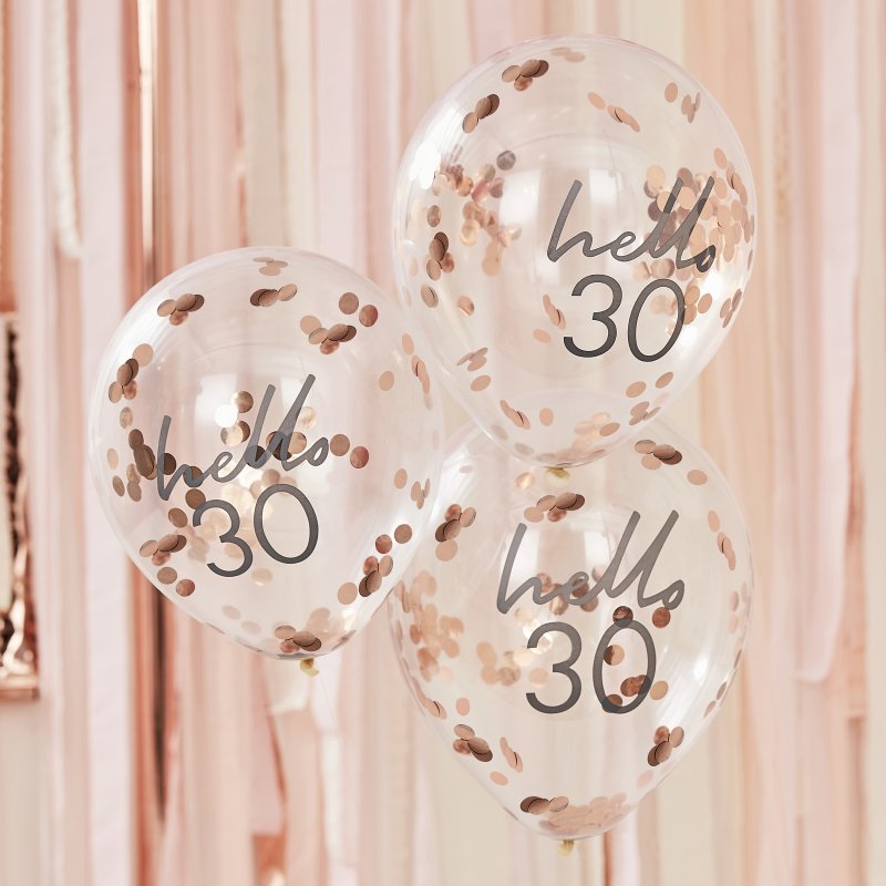 5 Balões 12'' Hello 30 Confettis Rose Gold