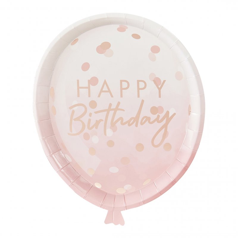 8 Pratos 29x24cm Happy Birthday Rose Gold