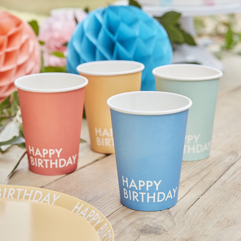8 Copos 267ml Brights Happy Birthday (Sortido)