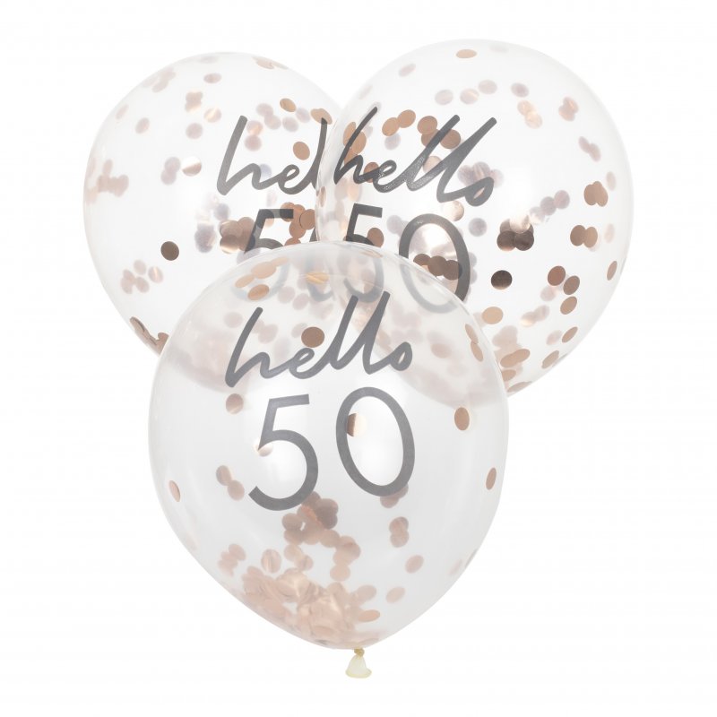 5 Balões 12'' Hello 50 Confettis Rose Gold