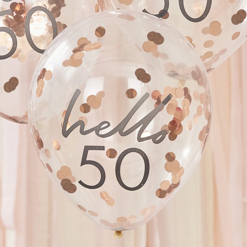 5 Balões 12'' Hello 50 Confettis Rose Gold