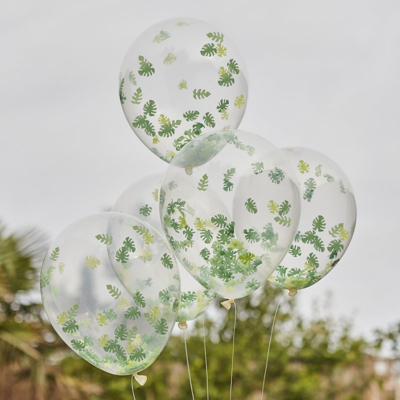5 Balões látex com confettis 12'' Selva
