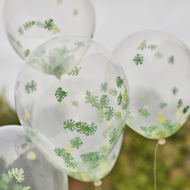 5 Balões látex com confettis 12'' Selva