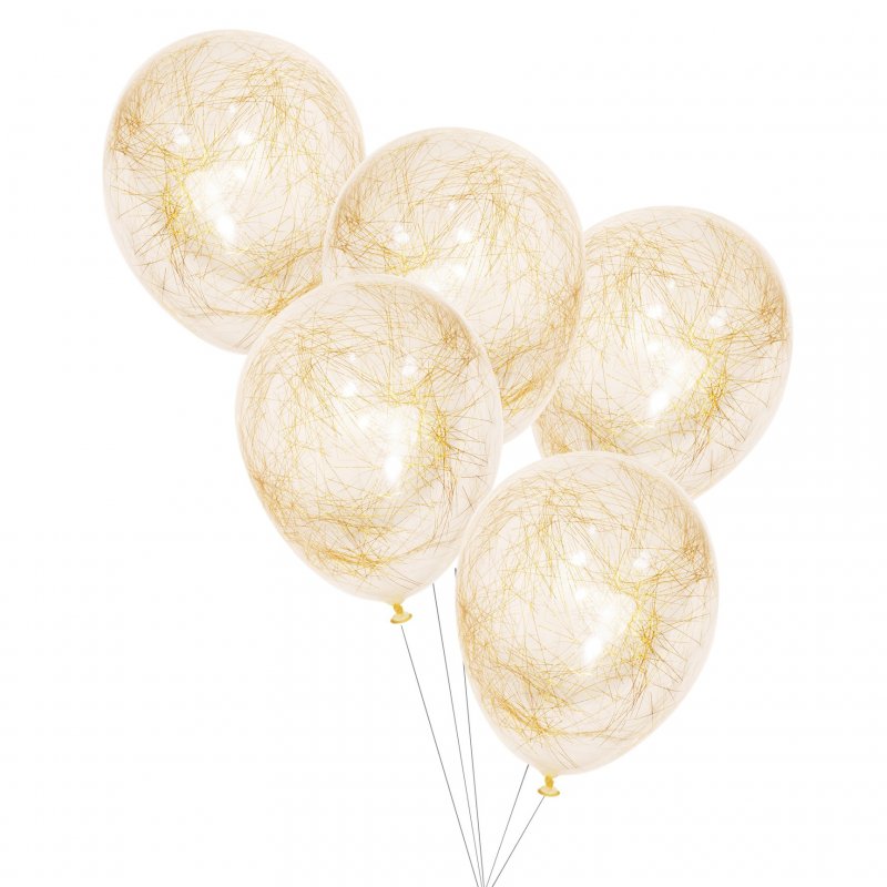 5 Balões Latex Confettis Angel Hair Dourados