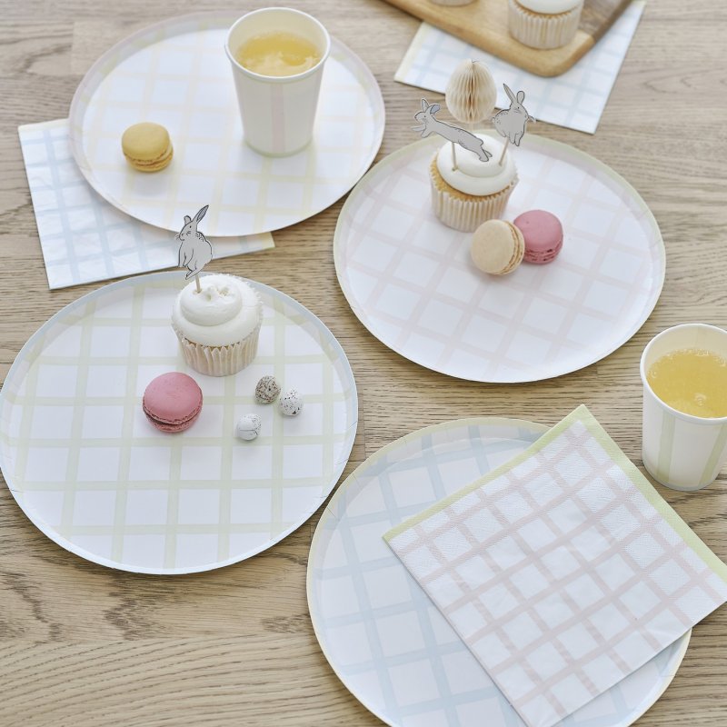 8 Pratos 25cm Pastel Gingham 