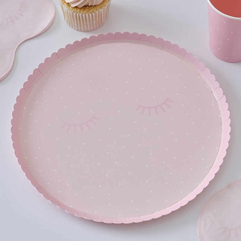 8 Pratos 25cm Pink Polka Dot Pamper Party
